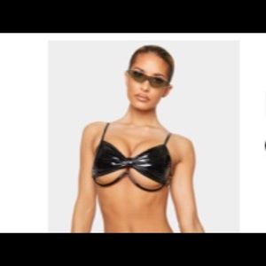 Black vinyl knot front underwired bikini top